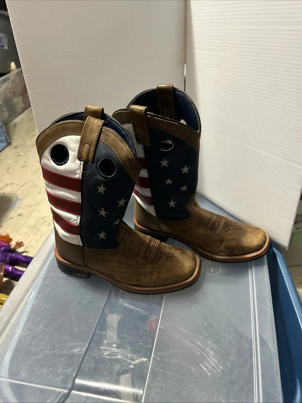 Girls Smoky Mountain Boots Brown USA Flag Size 3.5